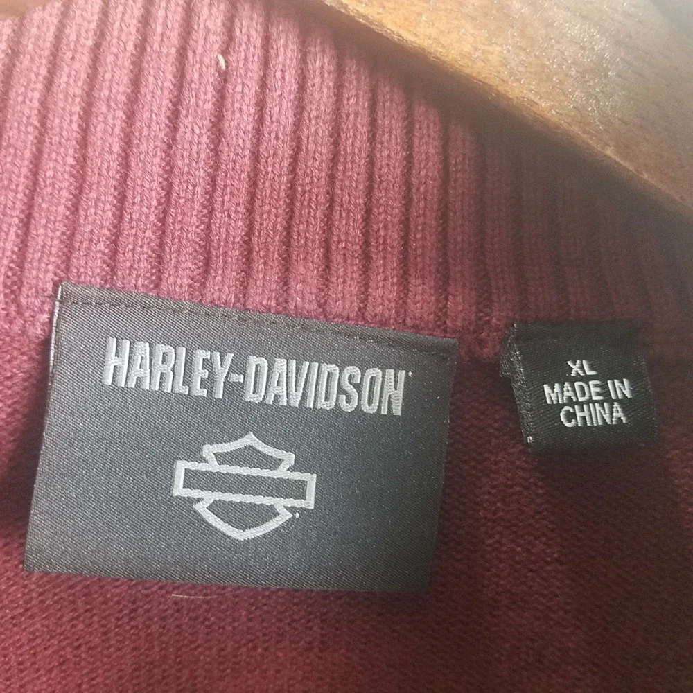 Harley Davidson Quarter Zip Sweater Mens XL Burgundy Excellent Cotton Wool Logo